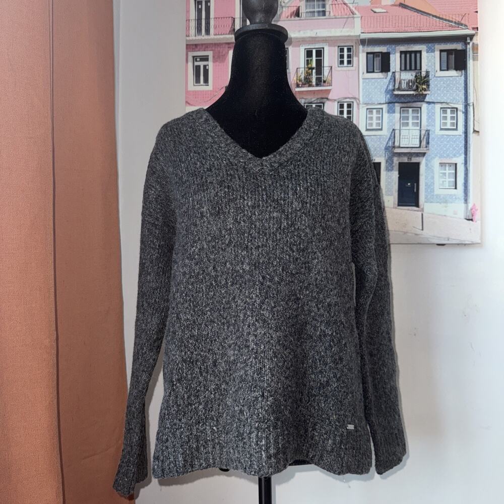 Michael Kors Knit V Neck High Lo Hem Sweater Sz Medium Gray Cozy Lagenlook Comfy
